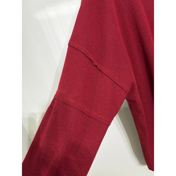 BTFBM Women’s Oversized V-Neck Long Sleeve Top – Wine Red - Picture 4 of 4